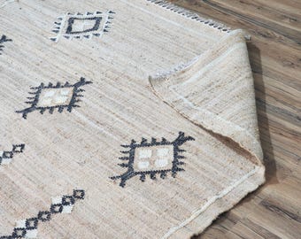 Handwoven Cotton Jute Rug – Tribal Geometric Diamond, Boho Decor