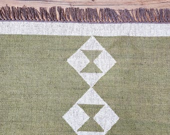 Handwoven Wool Jute Kilim Rug, Wool Jute Rug,Custom Rug Kilim Jute Rug, Flatweave Rug, Bohemian Rug, Indian Dhurrie Rug, Navajo Kilim Rug,