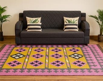 Handwoven Wool Jute Kilim Rug,Traditional Indian Design Vintage Wool Jute Kilim Rug, Handwoven, Wool and Jute Rug Handmade Kilim Dhurrie Rug