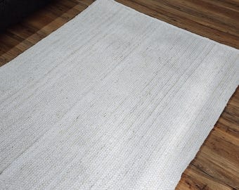 Large Handwoven Jute Area Rug, Off White Scandi Boho Style Décor Rug, Natural Brided jute rug