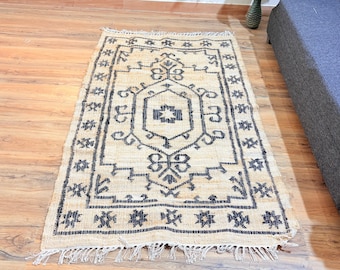 Handmade Cotton Jute Dhurrie Rug Bohemian Tufted Jute Rugs Nordic Scandi Rug Customization in Color and Size Indian Cotton Jute Rugs