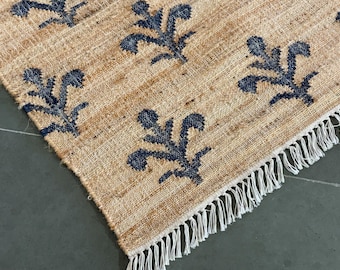 Handmade  Natural Jute Cotton Dhurrie Rug Bohemian Indian Cotton Jute Rugs Tufted Jute Rugs Nordic Scandi Rug Customization Rug