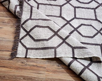 Geometric Wool Jute Traditional Rug -Handwoven Rug for Living Room / Bedroom Rug Handmade Vintage Rug, Navajo Geometric Pattern Jute Rug -