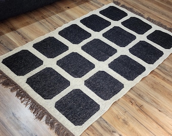Handmade Wool Jute Kilim Rug, Handwoven Wool Jute Rug, Bohemian Rug, Indian Dhurrie Rug  Kilim Jute Rug, Flatweave Rug