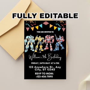 Transformers one party evite, Printable Rescue Bots Birthday Invitation, Optimus Prime invite, Autobots party invitation, Bumblebee invite