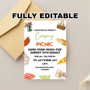 Company Picnic Flyer Editable Canva Template, Family Picnic fundraiser invitation, Customer Appreciation flyer