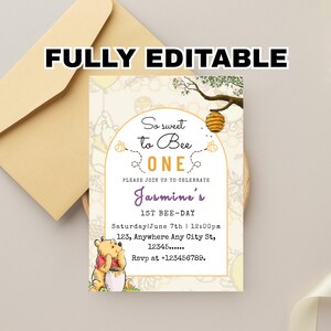 Winnie the Pooh Invitation Winnie the Pooh Birthday Invitation Winnie the Pooh Party Winnie the Pooh Editable Invitation