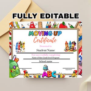 Editable Moving Up Certificate | Preschool Graduation | Daycare Certificate | Canva Template | Homeschool | End of School Year
