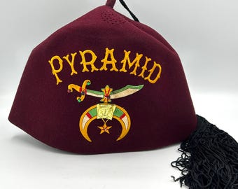 Vintage Pyramid Shriners Fez | Maroon Fraternal Hat, Tassel | Masons