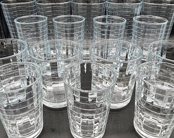 Vintage Pasabahce Turkish Glass Tumblers | Textured Grid Barware | Late 1970s to 1980s | Sets Available