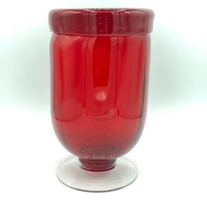 Vintage Red Art Glass Vase | Clear Footed Base | Controlled Bubble Glass | Thick Rim Studio Style 1990s Modern Decorative Vase