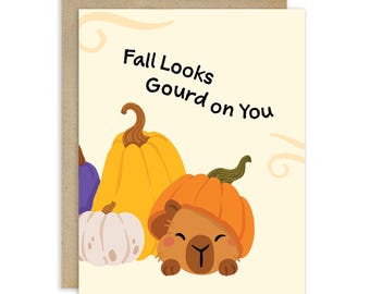 Funny Halloween Card | Capybara Pumpkin Gourd Looks Good Pun Fall Season | Cute Kawaii Capy Animal Chibi Anime Gift