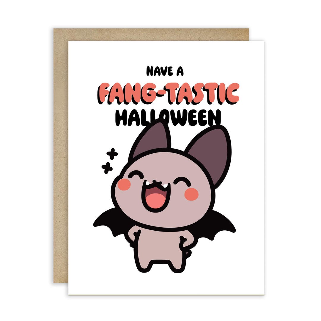 Bat Halloween Card | Fang-tastic Chibi Kawaii Fangs Laughing Anime Bold ...