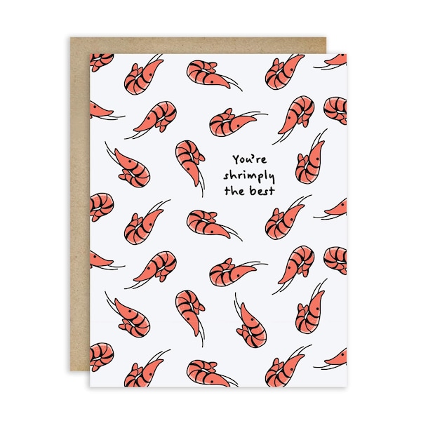 Shrimp Birthday Card | Shrimply the Best Snacks Food Asian Greeting Card | Funny Pun for Lovers Couples Birthday Galentine's