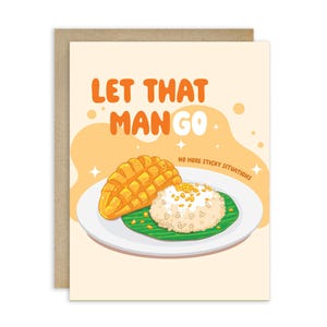 Mango Divorce Cards | Funny Break Up Greeting Sweet Thai Sticky Rice Dessert Asian Food Pun | Unique Kawaii Art Friendship Gift for Her