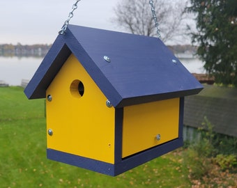 GO BLUE! Wren House,  Painted Solid Wood