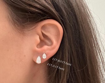 Pear Diamond Stud Earrings 14k Gold Stud Earrings Dainty Pear Cut Diamond Earrings Minimalist Studs Everyday Diamond Jewelry Gift For Her