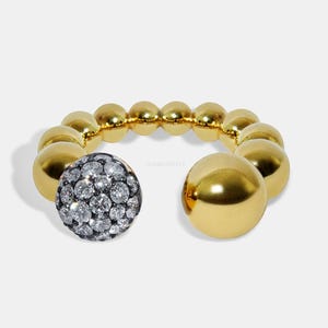 Black Rhodium Diamond Bubble Ring Bold Statement Cocktail Ring Round Cut Lab-Created Diamond Designer-Style Ring 18k Real Gold Stacking Ring
