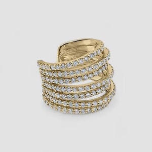 Diamond Pave Ear Cuff 14K Gold Multi-Row Cartilage Earring No-Piercing Ear Cuff Stacked Conch Cuff Layered Ear Wrap Minimalist Jewelry Gift