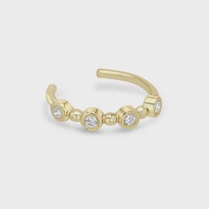 Bezel Set Diamond Ear Cuff Real Gold Beaded Minimalist Thin Bubble Band Cuff Dainty Lab Diamond Modern Stacking No-Piercing Bridal Earring
