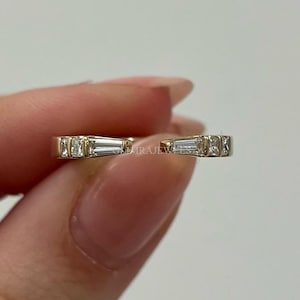 Open diamanten ring stokbrood en prinses geslepen lab diamanten band 14K 18K echt massief gouden art-deco stapelring bijpassende stapelbare band voor ring