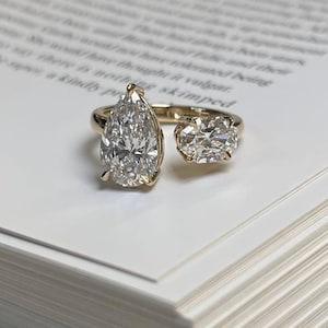 ダイヤモンド トワ・エ・モア リング 3.5カラット 合計14K 18K ソリッドゴールド モダン 2ダイヤモンド エンゲージリング あなたと私のダイヤモンドリング ウェディングダイヤモンドリング
