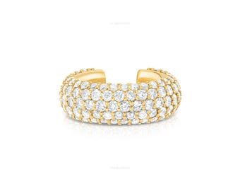 Pave Diamond Bombe Ear Cuff 14k 18k Real Solid Gold Lab Grown Diamond No Piercing Needed Fine Jewelry Minimalist Stackable Dome Ear Cuff