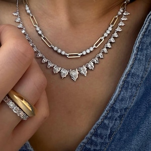 14k Pear Cut Diamond Tennis Necklace 18k Real Solid Gold Lab Diamond Necklace Elegant Rivera Choker Necklace Elegant Unique Diamond Necklace