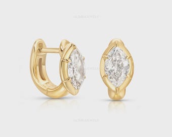 Diamond Huggie Hoops Marquise Lab Diamond Colorless Stone Dainty Earrings Trending Bezel Hoop Earrings For Women Multi Piercing Lobe Stacker