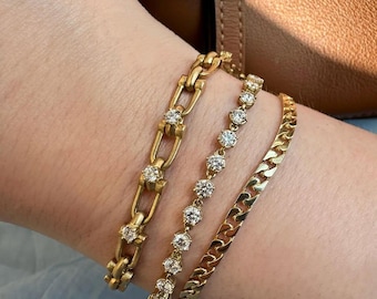 Round Diamond Line Bracelet 14k Real Solid Gold Lab-Grown Round Diamond Bracelet Everywear 18k Diamond Line Bracelet For Women Gift For Her