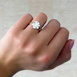 2 Carat Thick Band Round Diamond Engagement Solitaire Ring 14k 18k Solid Gold Round Cut Diamond Modern Bridal Daily Wear Wide Band Gold Ring