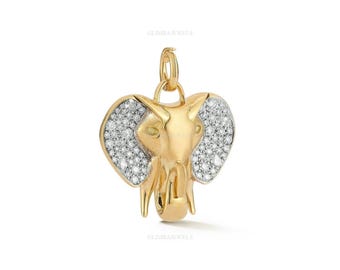 Olifant bedel in 14k 18k echt massief gouden lab-gegroeide diamanten hanger Unieke rond geslepen diamanten hanger Minimalistische kofferbak Lucky Charm-hanger