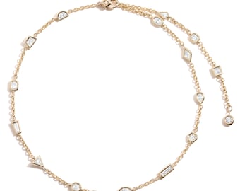Convertible Charm Thin Chain Diamond Necklace 4 Carat Multi Cut Lab Grown Diamonds 14K 18K Solid Gold Versatile Choker Necklace or Bracelet