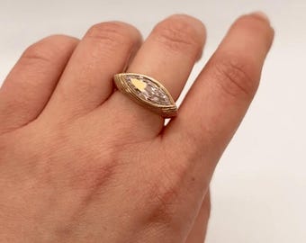 East West Marquise Cut Diamond Ring Lab Grown Marquise Cut Ring Bezel Set Diamond Ring 14K 18K Solid Gold Textured Gold Ring Gift For Women