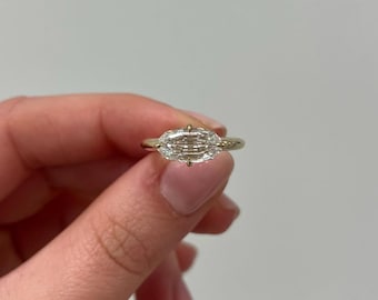Oval Diamond Ring 2 Carat Lab Grown Diamond Step Cut East West Engagement Ring 14K Real Solid Gold Modern Bridal Jewelry 18K Minimalist Ring