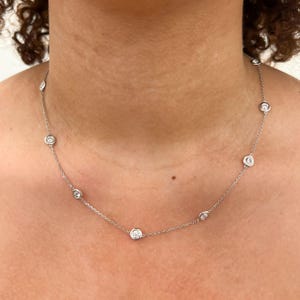 Dainty Diamond Station Necklace in 14k Gold Bezel Set Diamond Layering Necklace Minimalist Everyday Wear Gift For 18k Yellow White Rose Gold