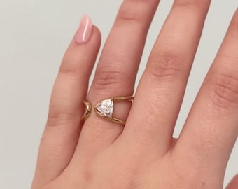 Trillion Diamond Curve Ring 14K Real Solid Gold Band Lab Diamond Ring 18k Modern Architectural Ring Moissanite Anniversary Ring For Women