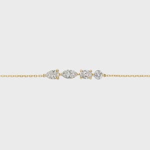 Pulsera minimalista apilable de cuatro diamantes, pulsera moderna de oro macizo de 14k, pulsera ajustable de oro de 18k con diamantes mixtos engastados en garras y cultivados en laboratorio.