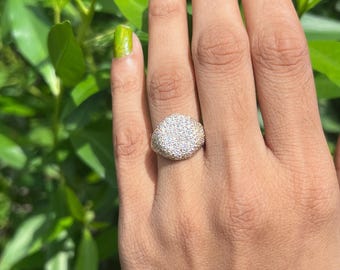 Pave Lab-Grown Diamond Signet Ring 14k Real Gold Pinky Ring Minimalist Sparkle Ring 10k 18k Gold Tiny Micro Setting Chunky Dome Bubble Ring