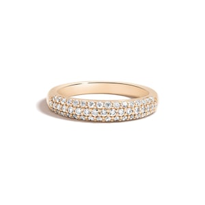Vintage Pave Dome Diamond Ring Lab Grown Diamonds 14K 18K Real Solid Gold Half Eternity Dome Band Curved Stacking Ring Solid Gold Ring Band