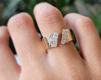 Cluster Diamond Cigar Band 1.25 TCW Open Gap Lab Grown Diamond Band 14K 18K Solid Gold Wide Band Bridal Ring Unique Diamond Band For Husband