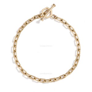 14k 18k Real Solid Gold Link Chain Bracelet Toggle Claps Bracelet For Charms Rectangle Chain Bracelet Birthday Gift Cable Curb Bracelet