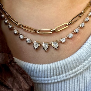 Unique Diamond Tennis Necklace 14k Real Solid Gold Lab Diamond Necklace Elegant Rivera Choker Necklace Single Line Marquise Diamond Necklace
