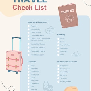 Travel Checklist Printable | Digital Download PDF | Vacation Packing List | Trip Planner Sheet | Travel Essentials Organizer