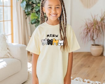 Kawaii Kitten MEOW Youth Tee | Four Sleepy Cats Graphic Shirt