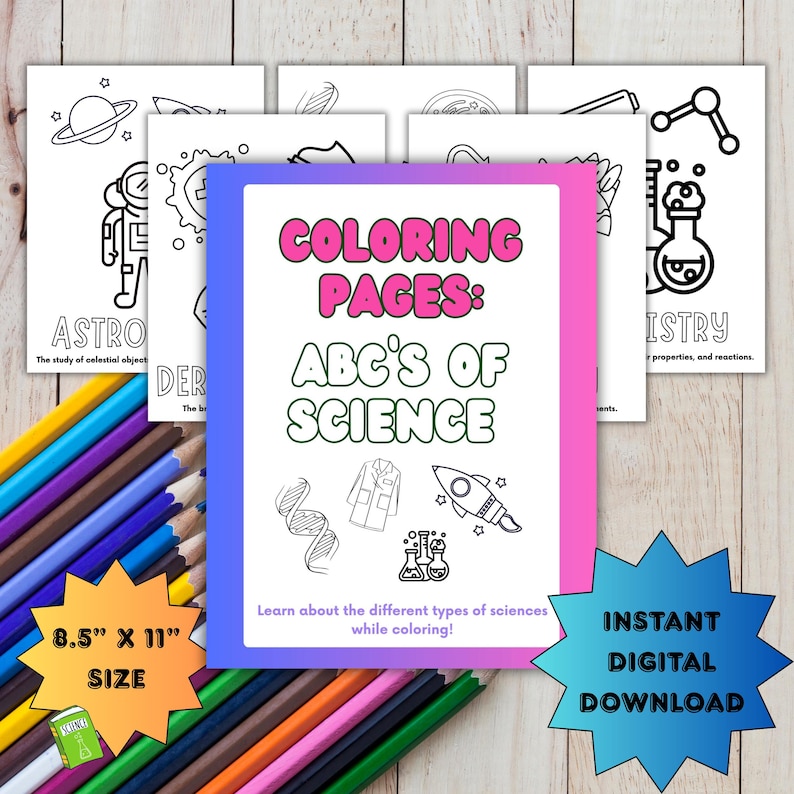ABC Science Coloring Pages: Educational Kids Activity (PDF Download) - Etsy