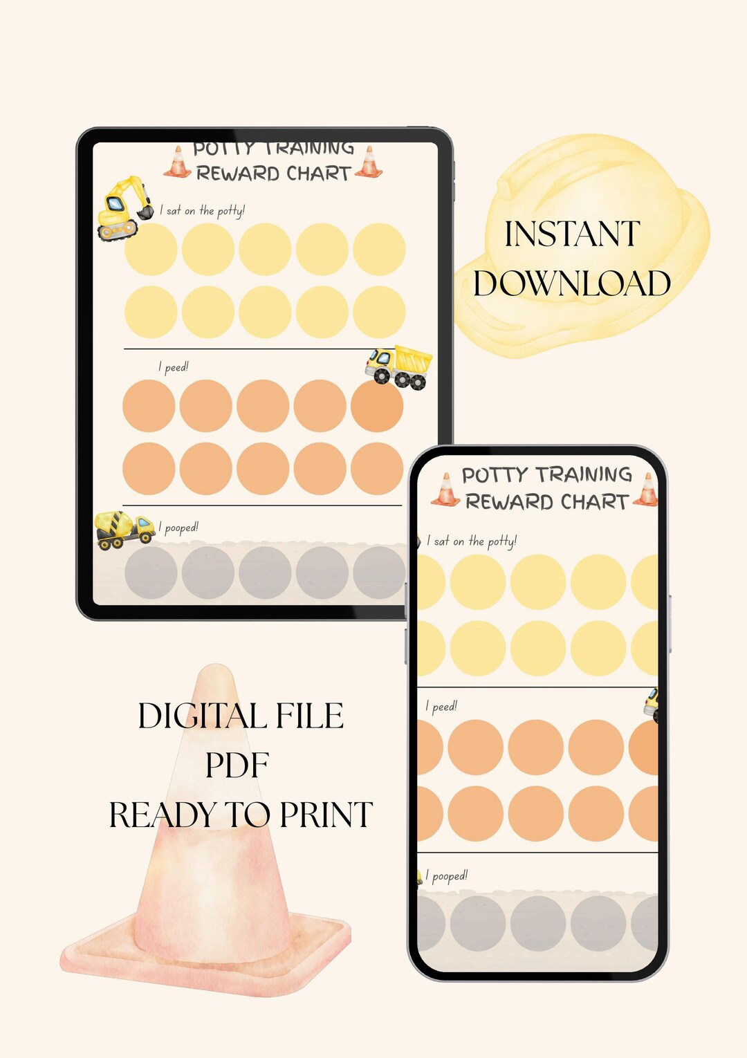 Construction Potty Training Chart: Digger & Excavator Reward System ...