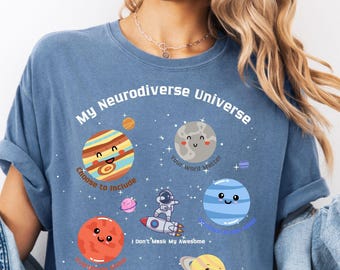Camiseta Comfort Colors Neurodiversity Universe: Planetas que Concientizan sobre el Autismo