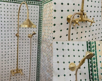Unlacquered Brass Shower System, Handheld Shower And Shower Head, Rain shower System, Exposed Shower, Hand shower