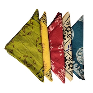 Set of 5 handmade cotton bandanas featuring traditional Indian hand block prints in green and blue colors, boho head scarves, natural dye fabric accessories. Hand Block Print Cotton Bandana Set of 5, Boho Head Scarf, Indian Bandana, Natural Dye Bandana, Hair Wrap, Neck Scarf, Festival Accessory Cotton Bandana Set, Hand Block Printed Scarf, Bohemian Headband, Bandana for Women Men, Indian Handmade Bandana, Gift Set Indian Hand Block Print Bandana, Cotton Kerchief Set, Boho Neck Scarf, Natural